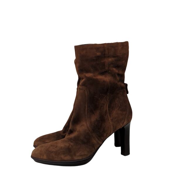 NEW Sz 6.5 Aquatalia dark Brown heeled booties suede ankle boot Renisa celebrity